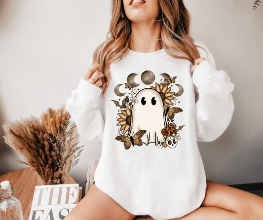 Cottage Core Ghost Halloween Sweatshirt, Cute Halloween Sweatshirt, Halloween Shirts, Spooky Season Shirt, Trendy Halloween Sweatshirt