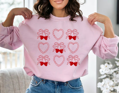 Coquette Hearts and Cherry Doodles Sweatshirt