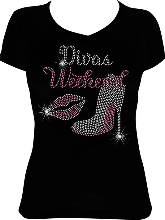 Divas Weekend Shoe and Lips Rhinestone Shirt