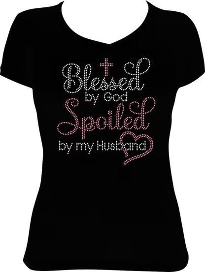 Blessed by God Spoiled by My Husband Rhinestone Shirt