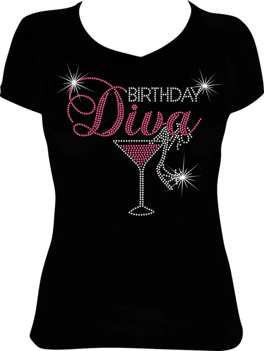 Birthday Diva Martini Rhinestone Shirt