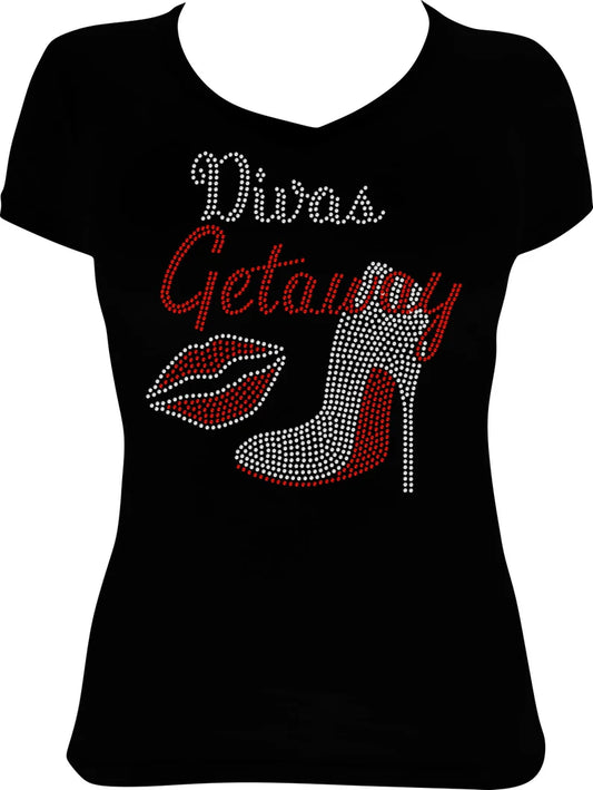 Divas Getaway Shoe Lips Rhinestone Shirt