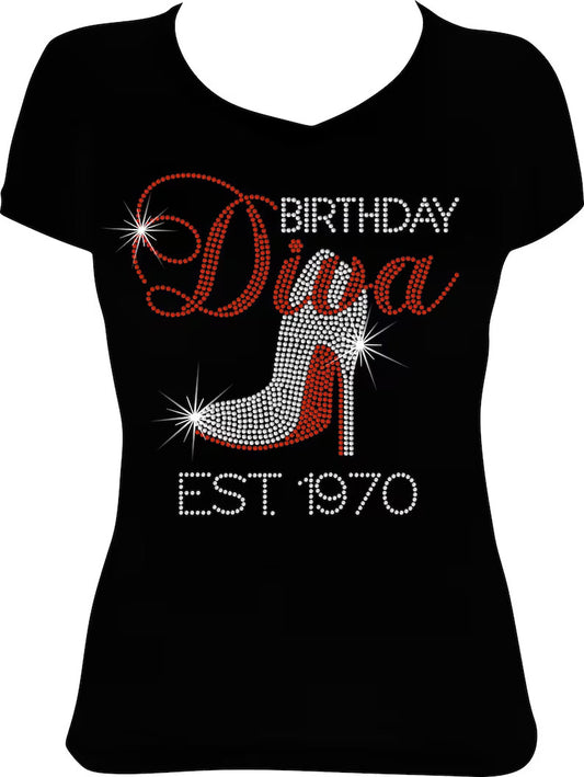 Birthday Diva Shoe Est. 1970 Shoe Rhinestone Shirt