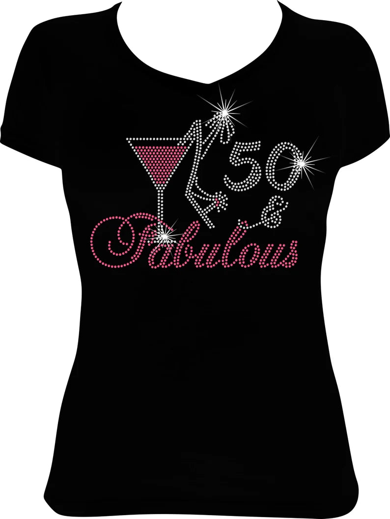 50 and Fabulous Martini Rhinestone Shirt