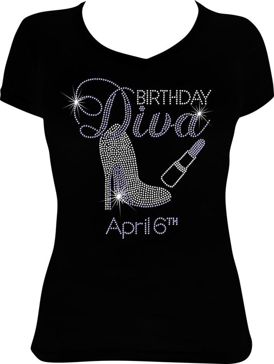 Birthday Diva Shoe and Lipstick Rhinestone Shirt