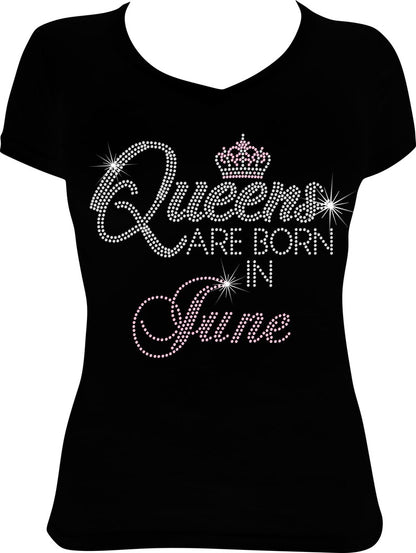 Queens are Born in (Month) Rhinestone Shirt
