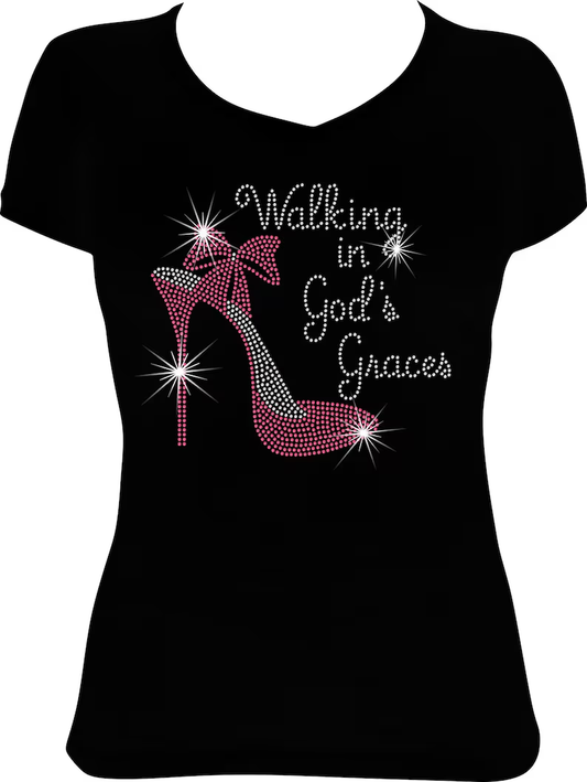 Walking in God's Graces Heel Rhinestone Shirt