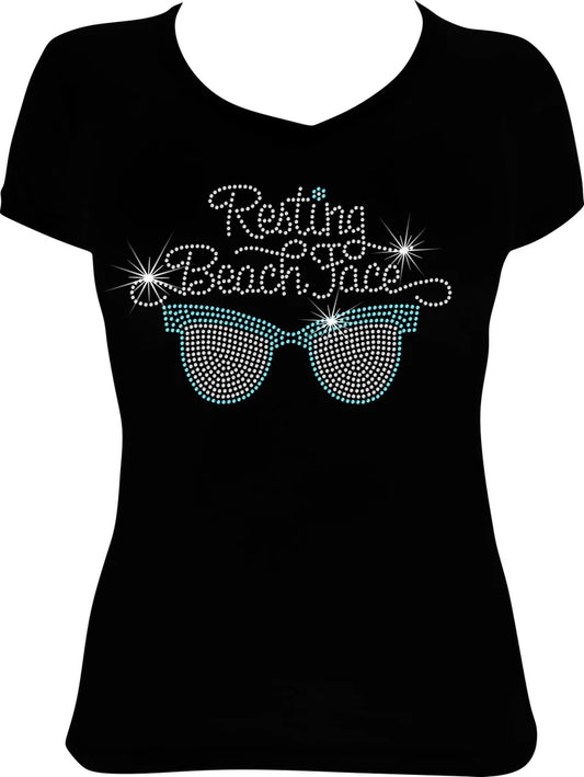 Resting Beach Face Sunglasses Rhinestone Shirt