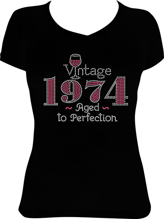 Vintage 1974 Aged to Perfection Rhinestone Shirt