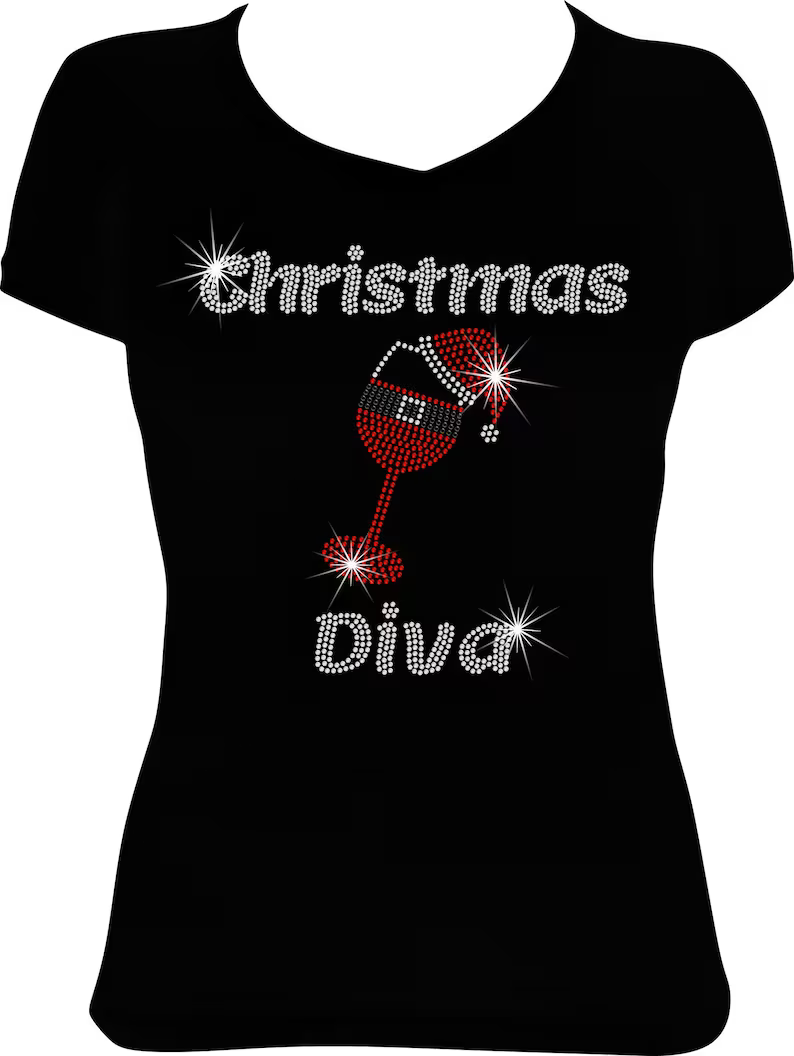 Christmas Diva Wine Rhinestone Shirt