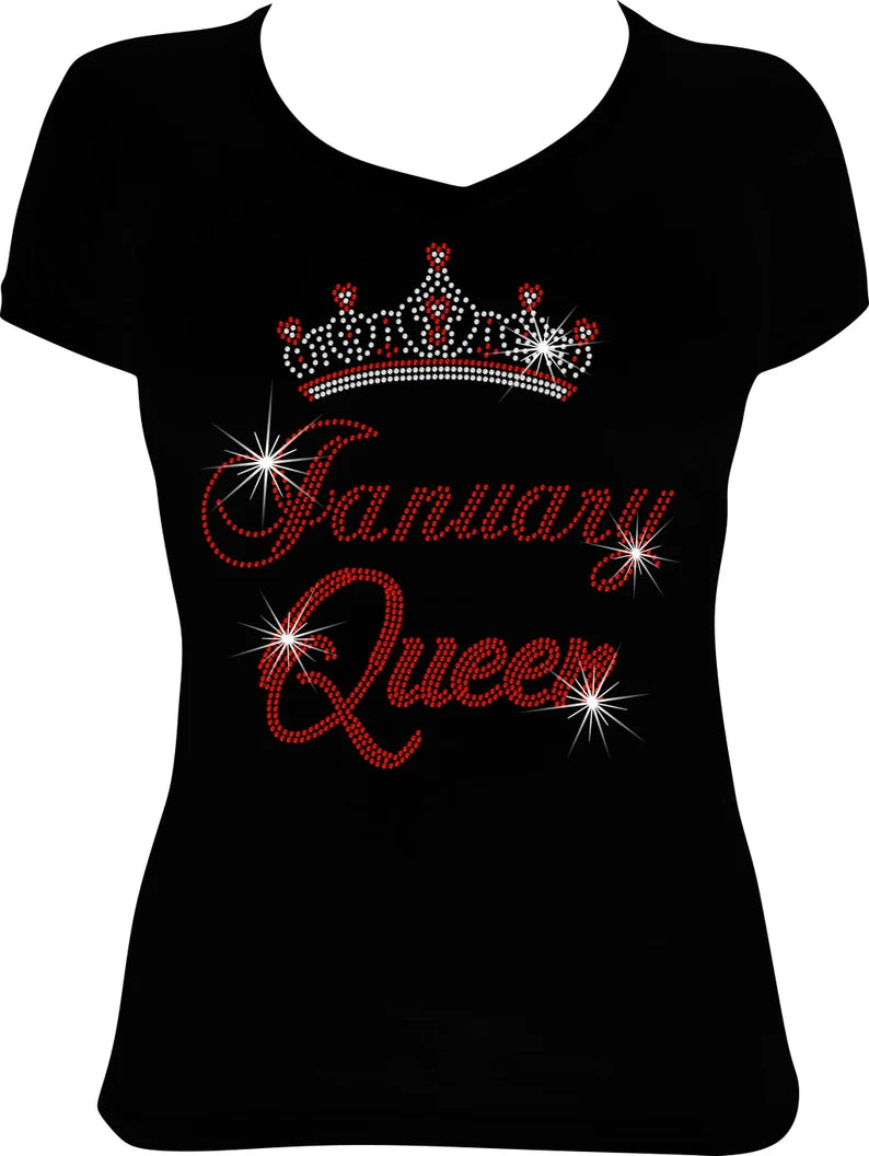 January Queen Crown Rhinestone Shirt