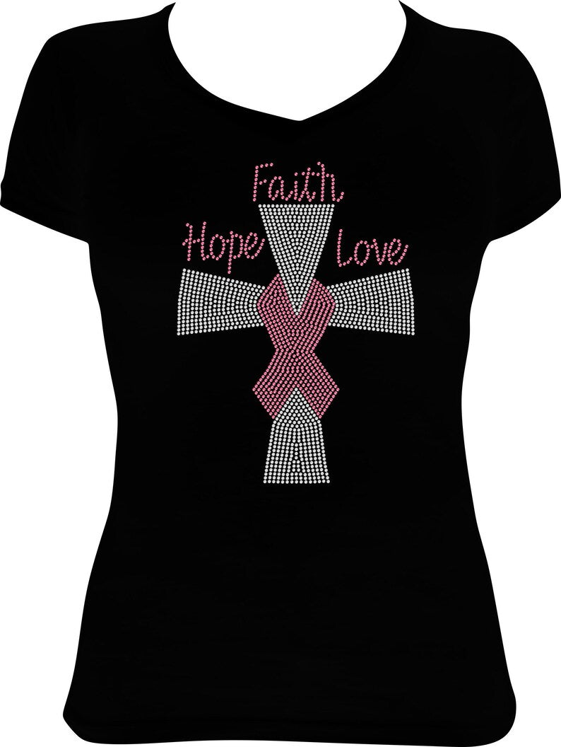Faith Hope Love Cancer Cross Rhinestone Shirt