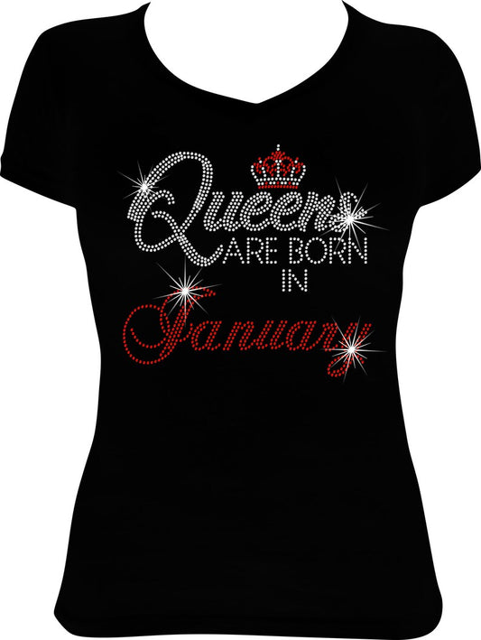 Queens are Born in January Rhinestone Shirt