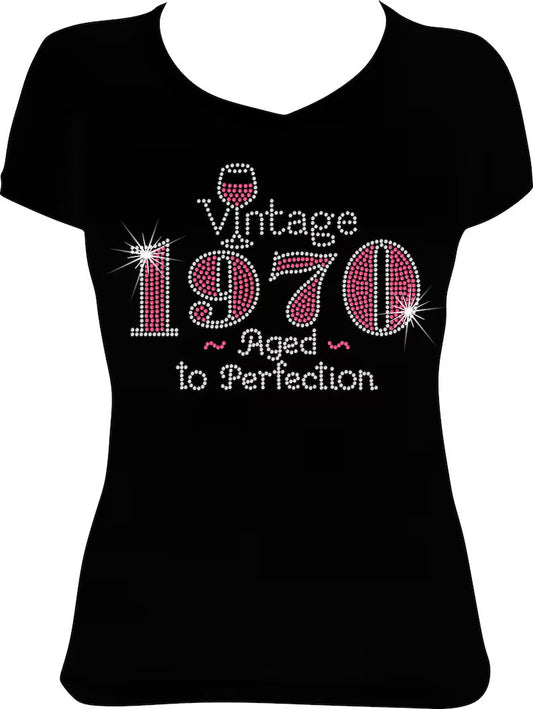 Vintage 1970 Aged to Perfection Rhinestone Shirt