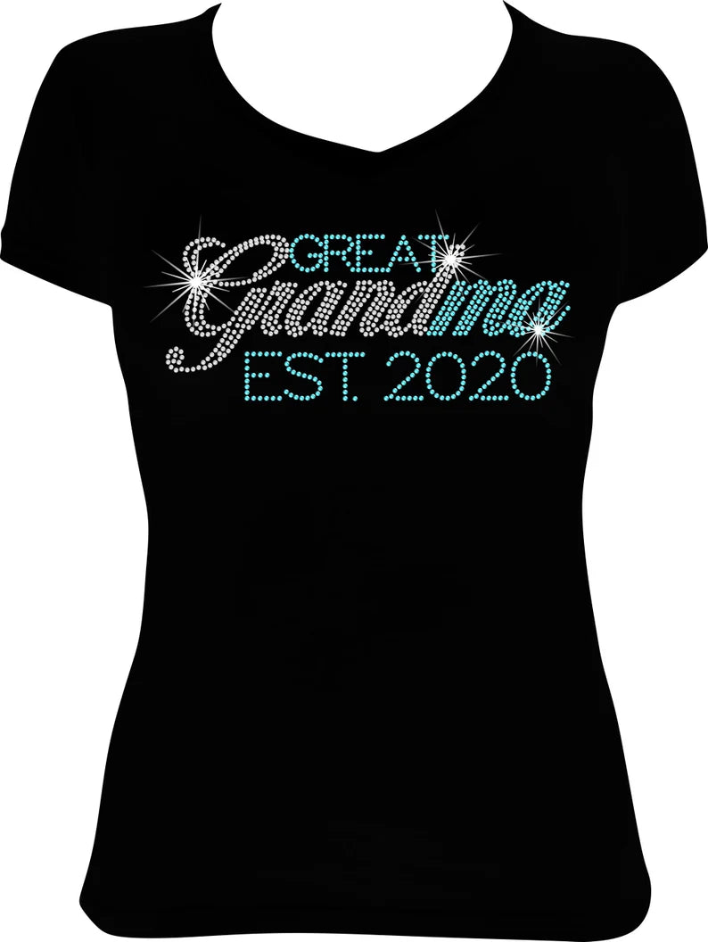 Great Grandma Est. (Any Year) Rhinestone Shirt