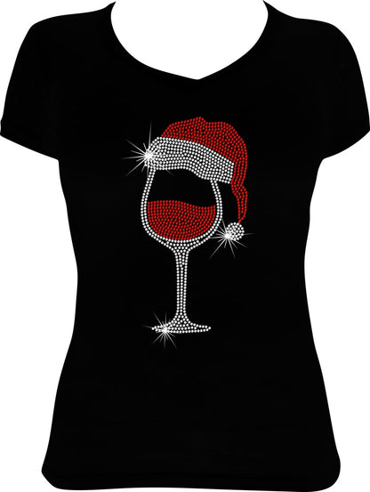 Santa Hat Wine Rhinestone Shirt