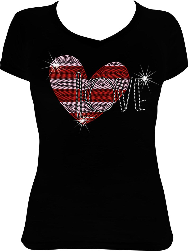 Love Striped Heart Rhinestone Shirt