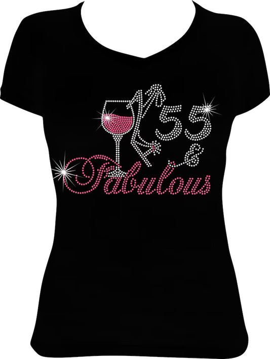 55 and Fabulous Wine Rhinestone Shirt