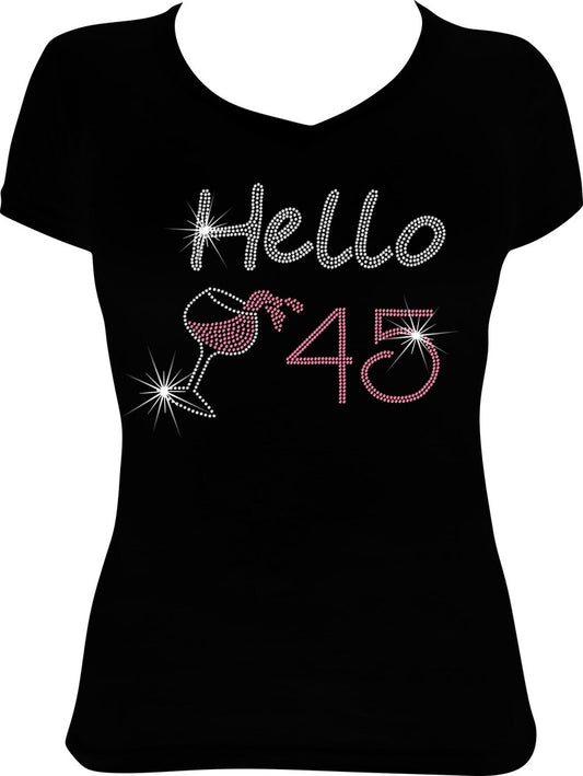 Hello 45 Wine Rhinestone Shirt