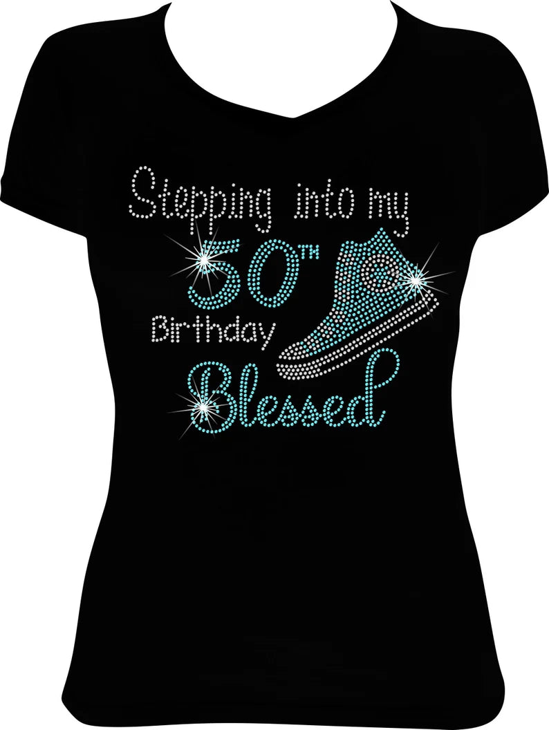 Stepping into my (Any Age) Birthday Blessed High Top Sneaker Rhinestone Shirt