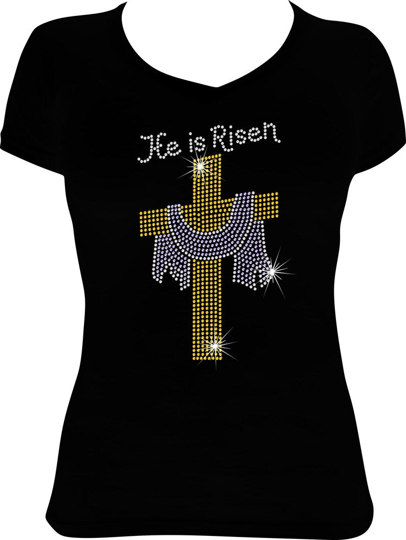 He is Risen Cross Rhinestone Shirt