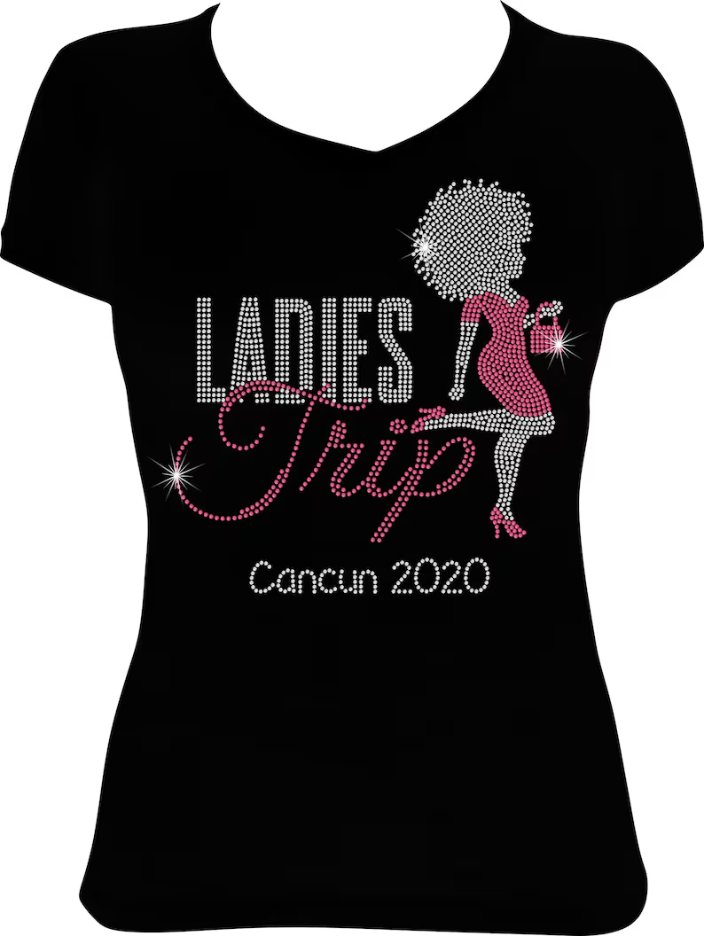 Afro Girl Ladies Trip Destination Rhinestone Shirt