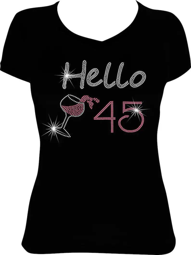Hello (Any Age) Wine Rhinestone Shirt