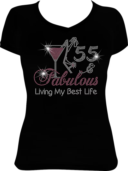 55 and Fabulous Martini Living Rhinestone Shirt