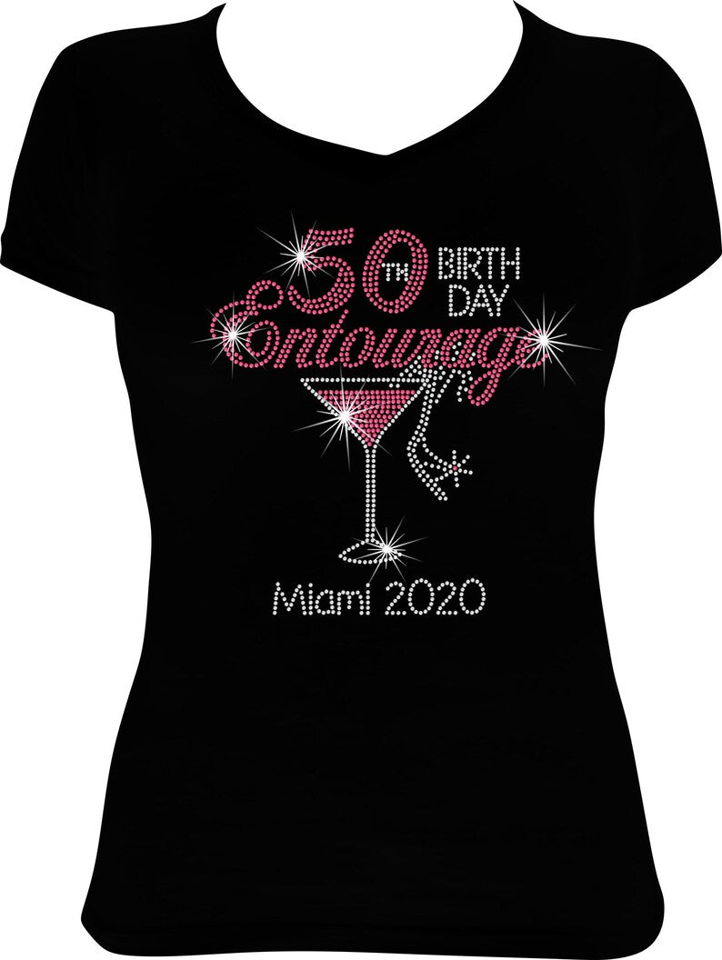 50th Birthday Entourage Martini Destination Rhinestone Shirt