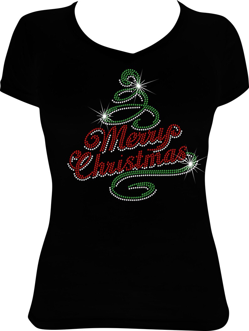 Merry Christmas Tree Swirl Rhinestone Shirt