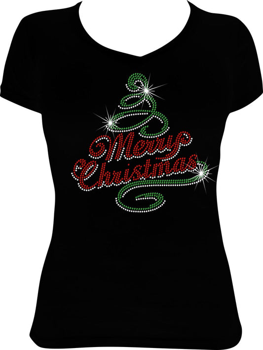 Merry Christmas Tree Swirl Rhinestone Shirt