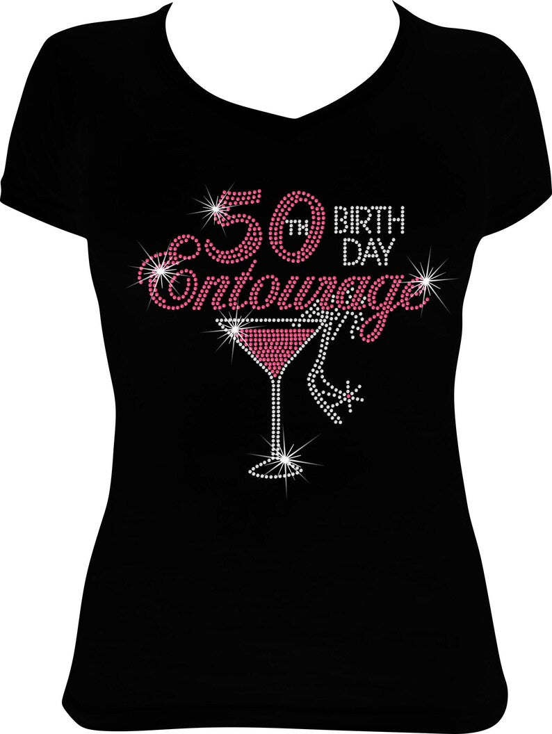 (Any Age) Birthday Entourage Martini Rhinestone Shirt