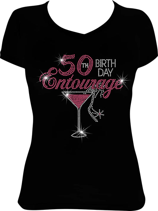 50th Birthday Entourage Martini Rhinestone Shirt