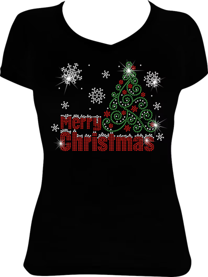 Merry Christmas Tree Snowflake Rhinestone Shirt