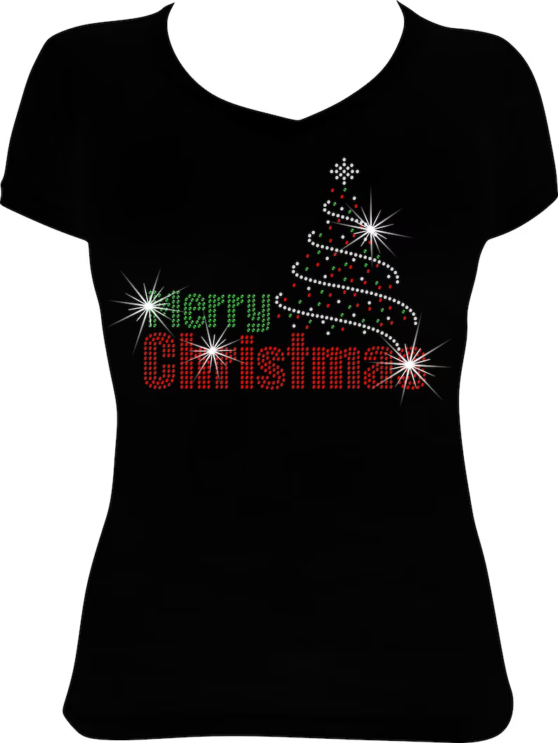 Merry Christmas Tree Rhinestone Shirt