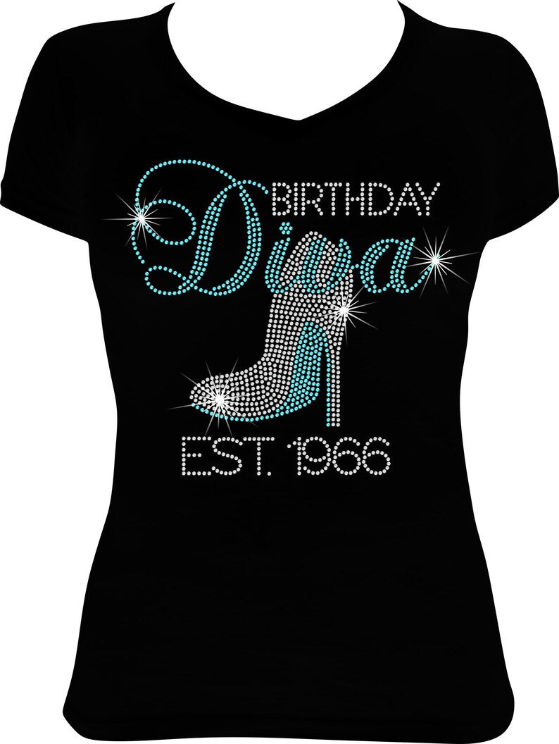 Birthday Diva Shoe Est. 1966 Shoe Rhinestone Shirt