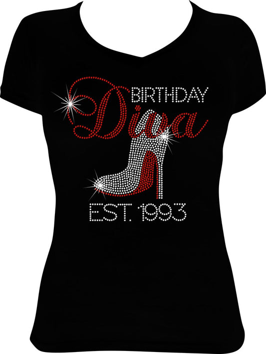 Birthday Diva Shoe Est. 1993 Rhinestone Shirt