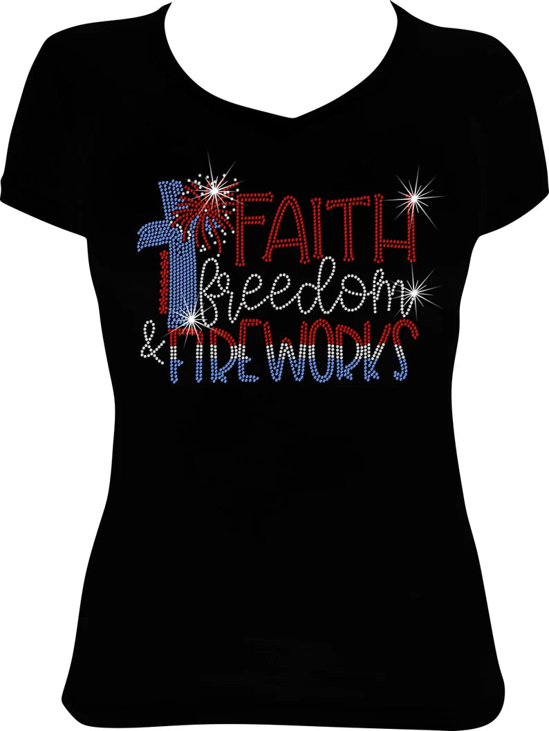 Faith Freedom and Fireworks Rhinestone Shirt