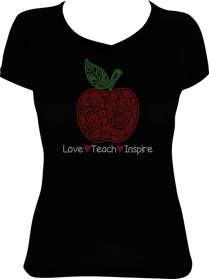 Love Teach Inspire Apple Rhinestone Shirt