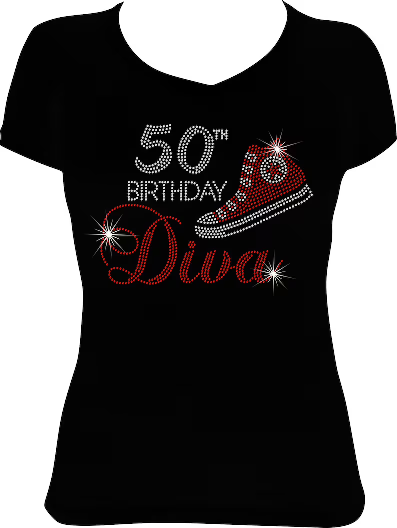 (Any Age) Birthday Diva High Top Rhinestone Shirt