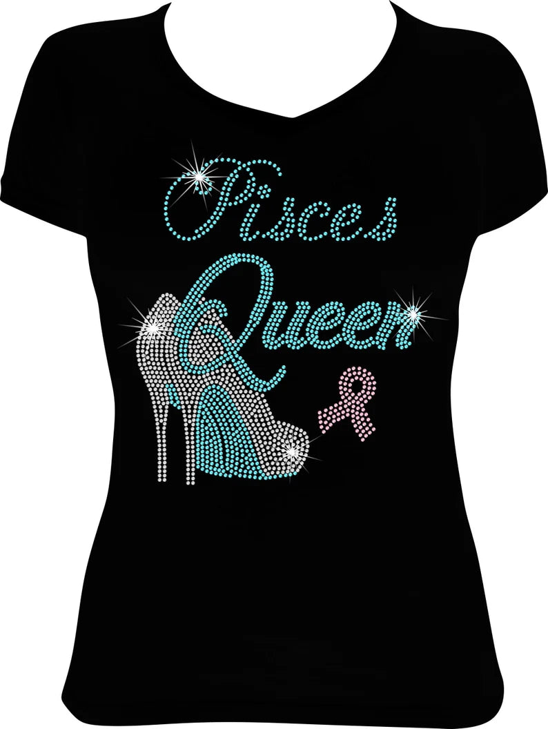 Zodiac (Month) Queen Breast Cancer Rhinestone Shirt