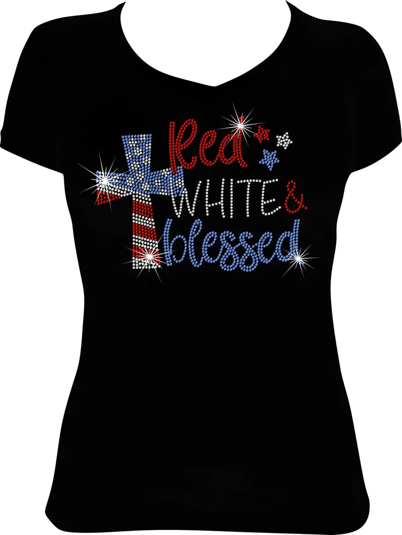 Red, White and Blessed Rhinestone Shirt