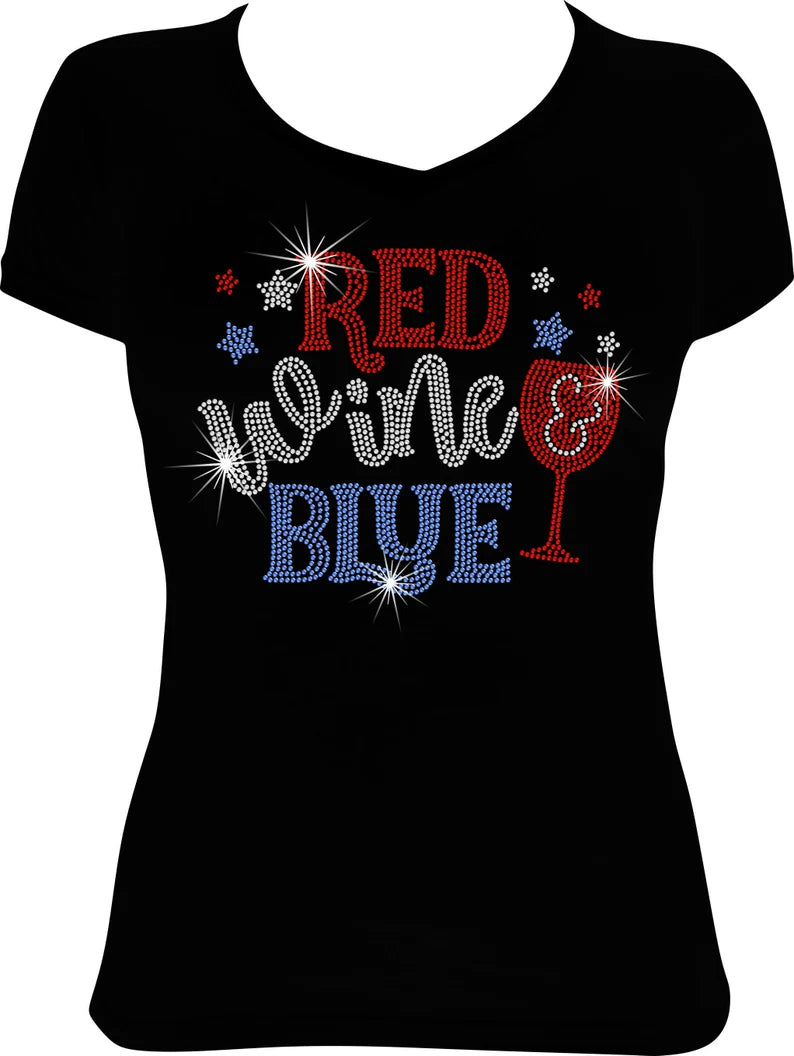 Red Wine and Blue Rhinestone Shirt