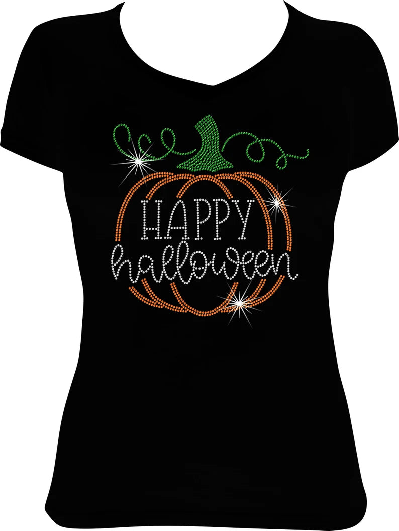 Happy Halloween Pumpkin Rhinestone Shirt