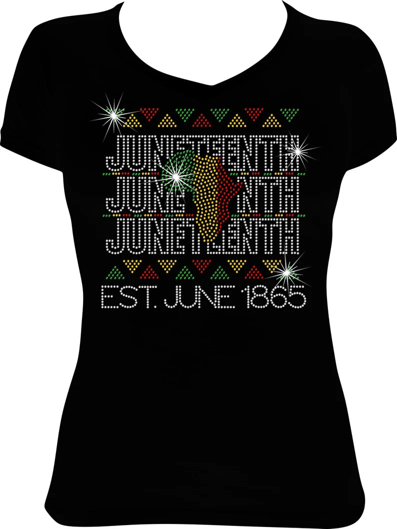 Juneteenth Flag Est. June 1865 Rhinestone Shirt