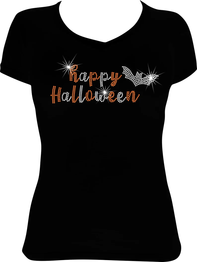 Happy Halloween Bat Rhinestone Shirt