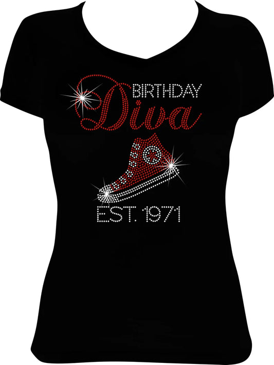 Birthday Diva Shoe Est. 1971 High Top Sneaker Rhinestone Shirt
