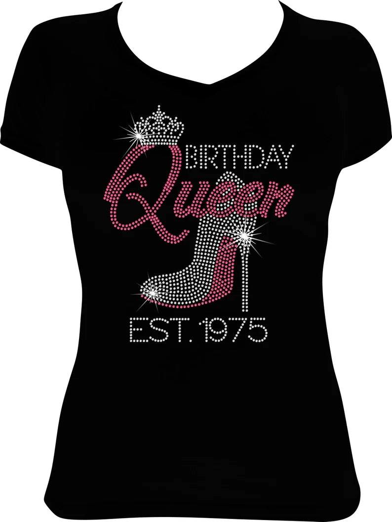 Birthday Queen Est. (Any Year) Shoe Rhinestone Shirt