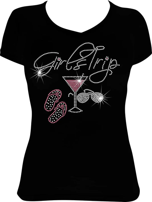 Girls Trip Martini Flip Flops and Sunglasses Rhinestone Shirt