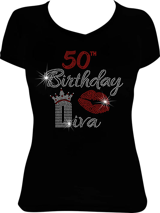 50th Birthday Diva Crown Lips Rhinestone Shirt